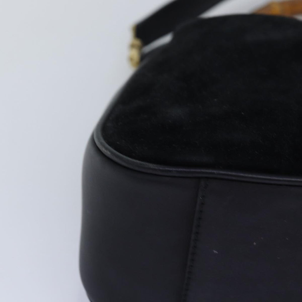 GUCCI Bamboo Shoulder Bag Suede 2way Black 001 1705 1638 76025