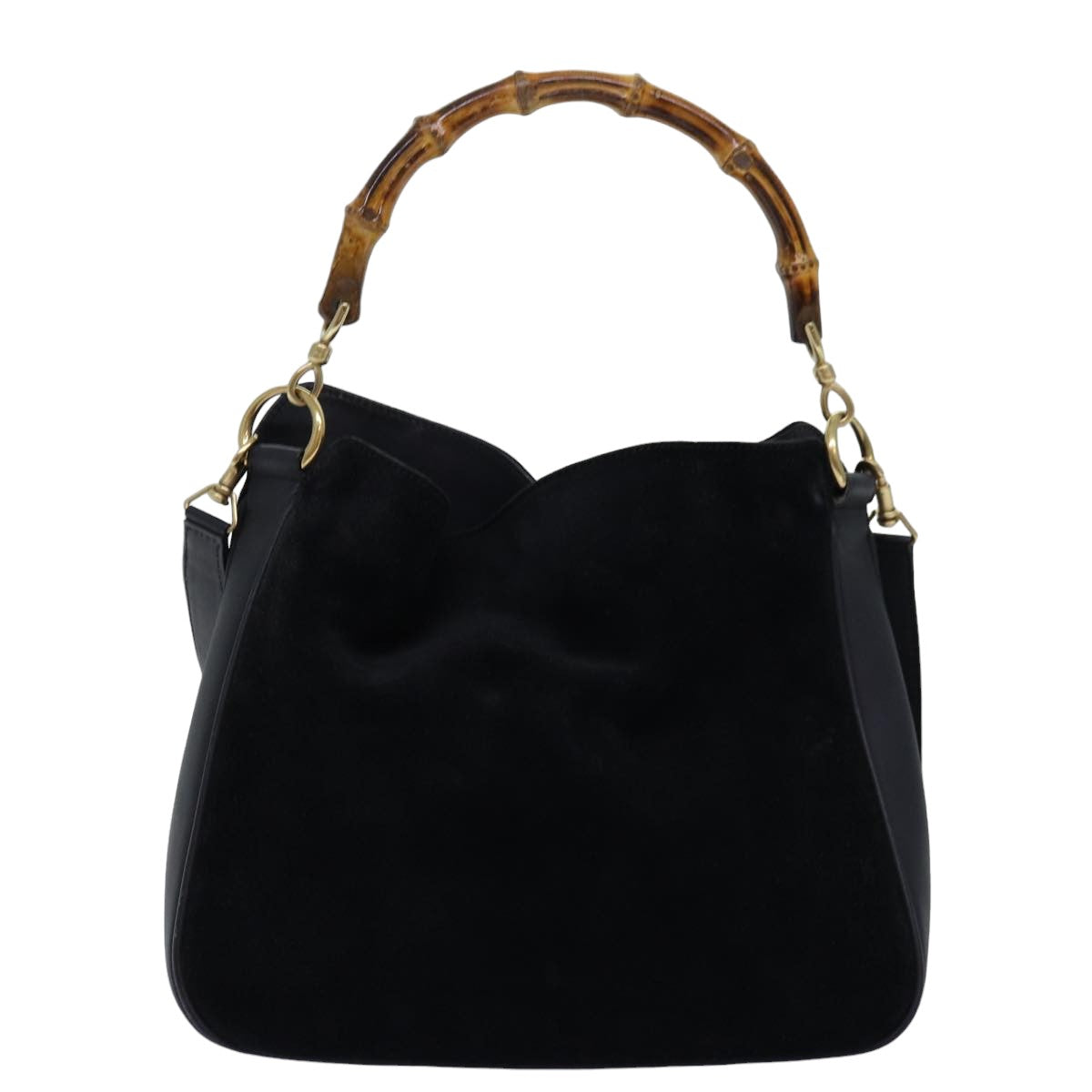 GUCCI Bamboo Shoulder Bag Suede 2way Black 001 1705 1638 76025