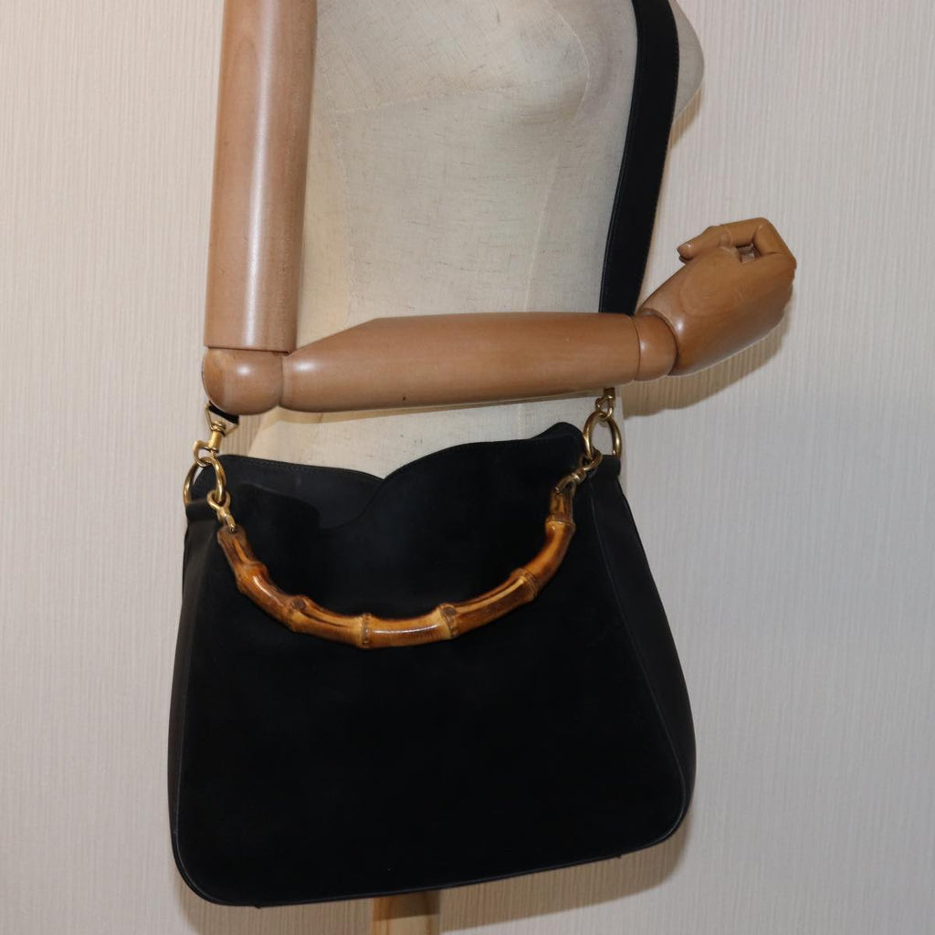 GUCCI Bamboo Shoulder Bag Suede 2way Black 001 1705 1638 76025