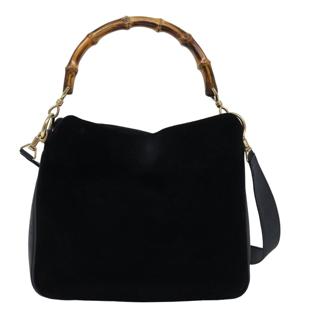 GUCCI Bamboo Shoulder Bag Suede 2way Black 001 1705 1638 76025