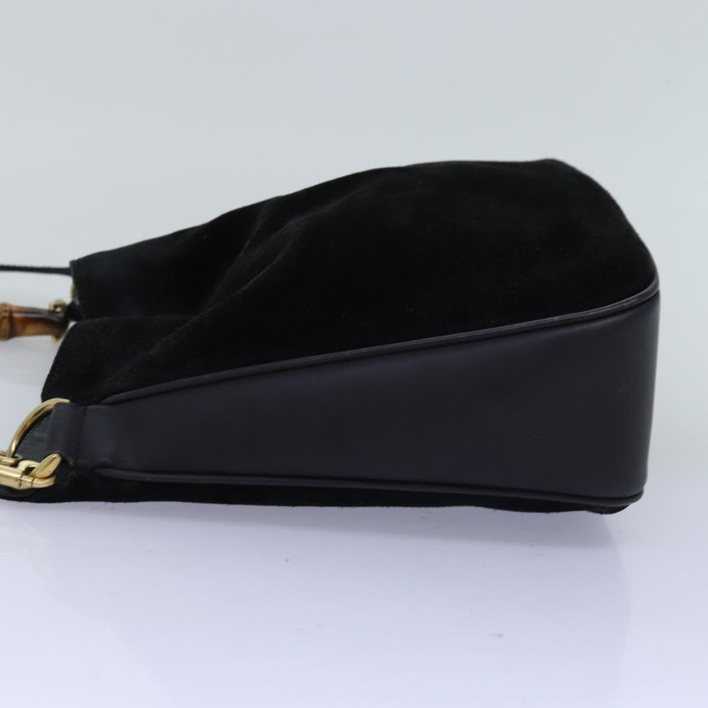 GUCCI Bamboo Shoulder Bag Suede 2way Black 001 1705 1638 76025