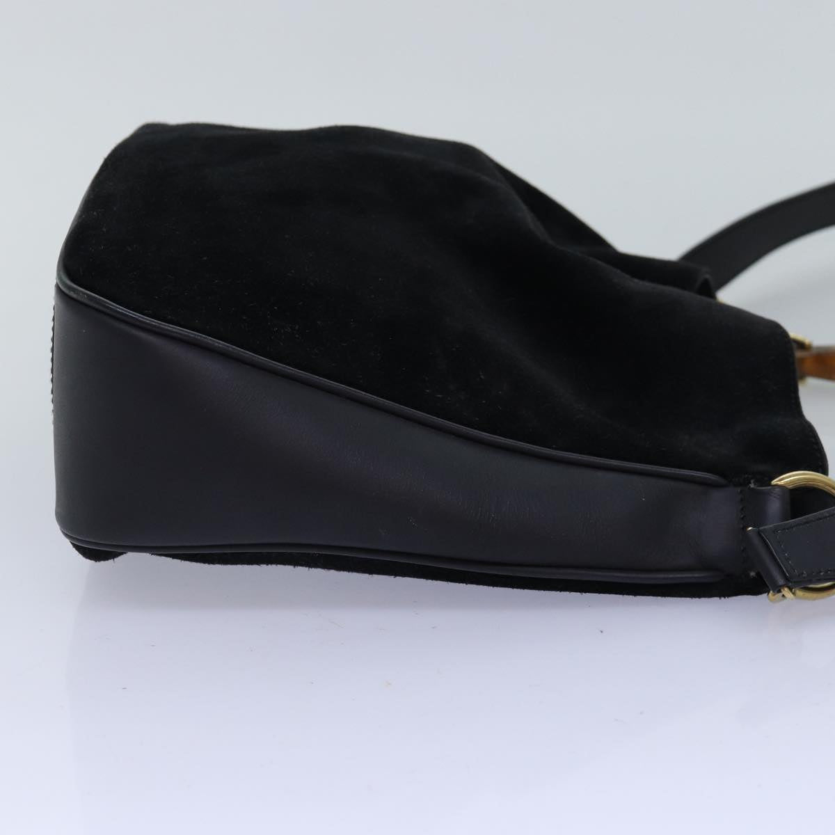 GUCCI Bamboo Shoulder Bag Suede 2way Black 001 1705 1638 76025