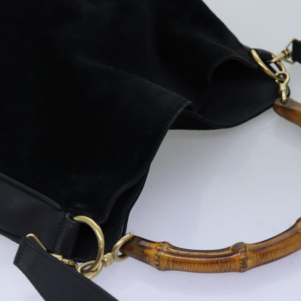 GUCCI Bamboo Shoulder Bag Suede 2way Black 001 1705 1638 76025