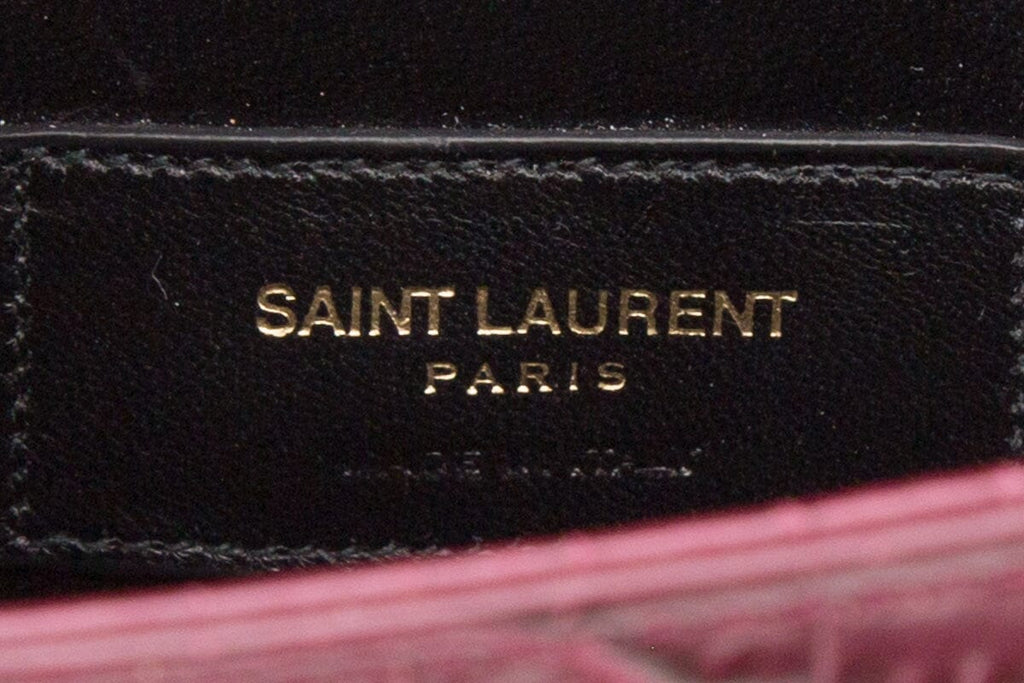 Saint Laurent Burgundy Embossed Croc Clutch