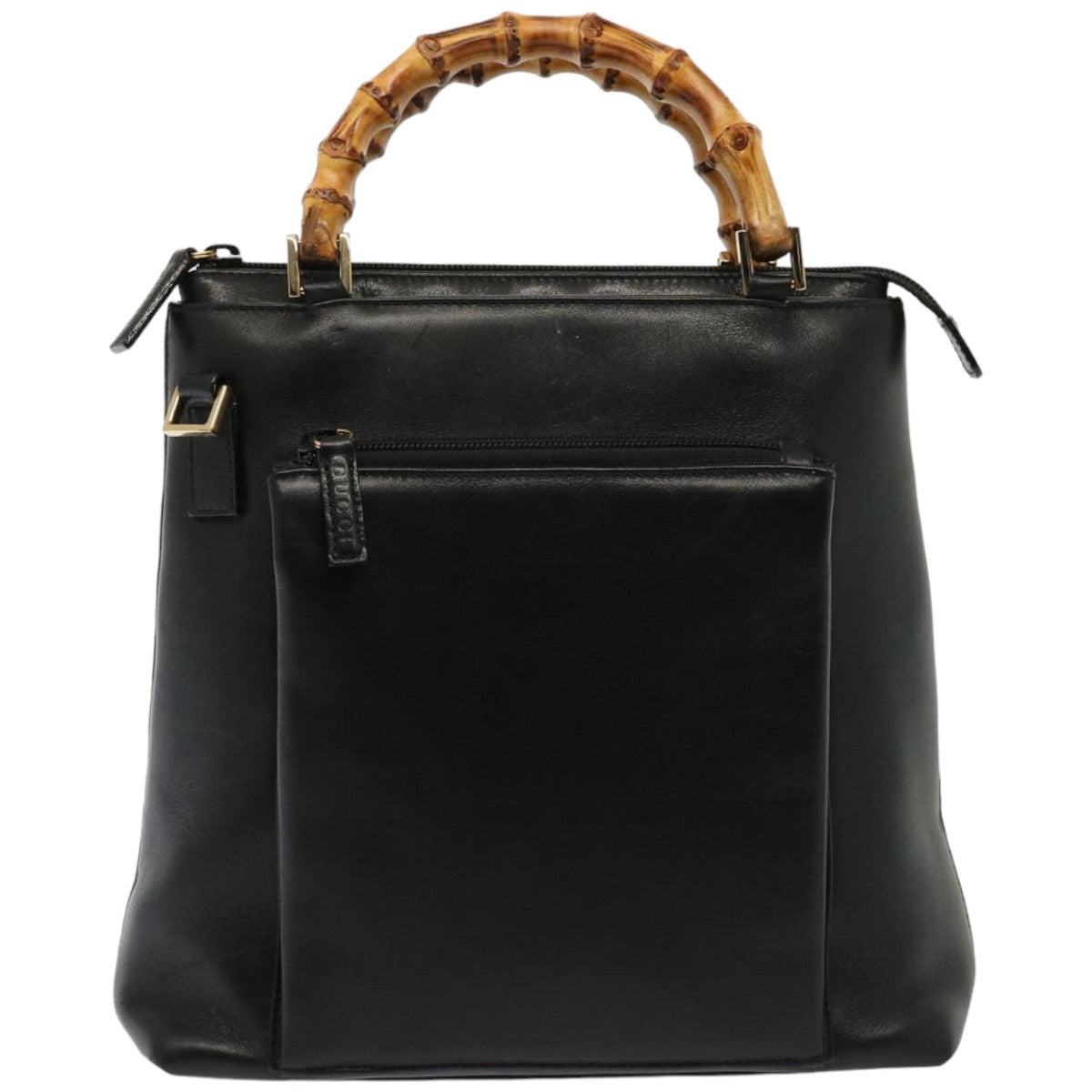 GUCCI Bamboo Hand Bag Leather 2way Black 76118