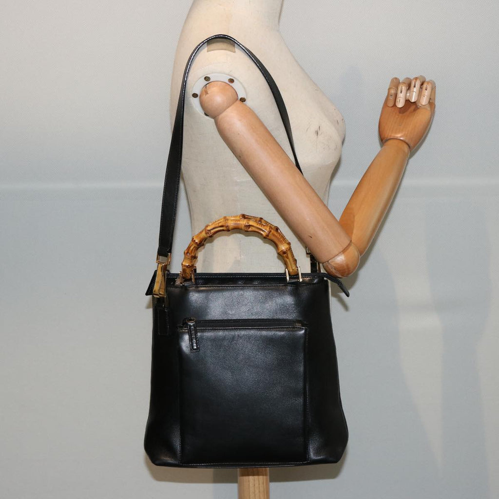 GUCCI Bamboo Hand Bag Leather 2way Black 76118