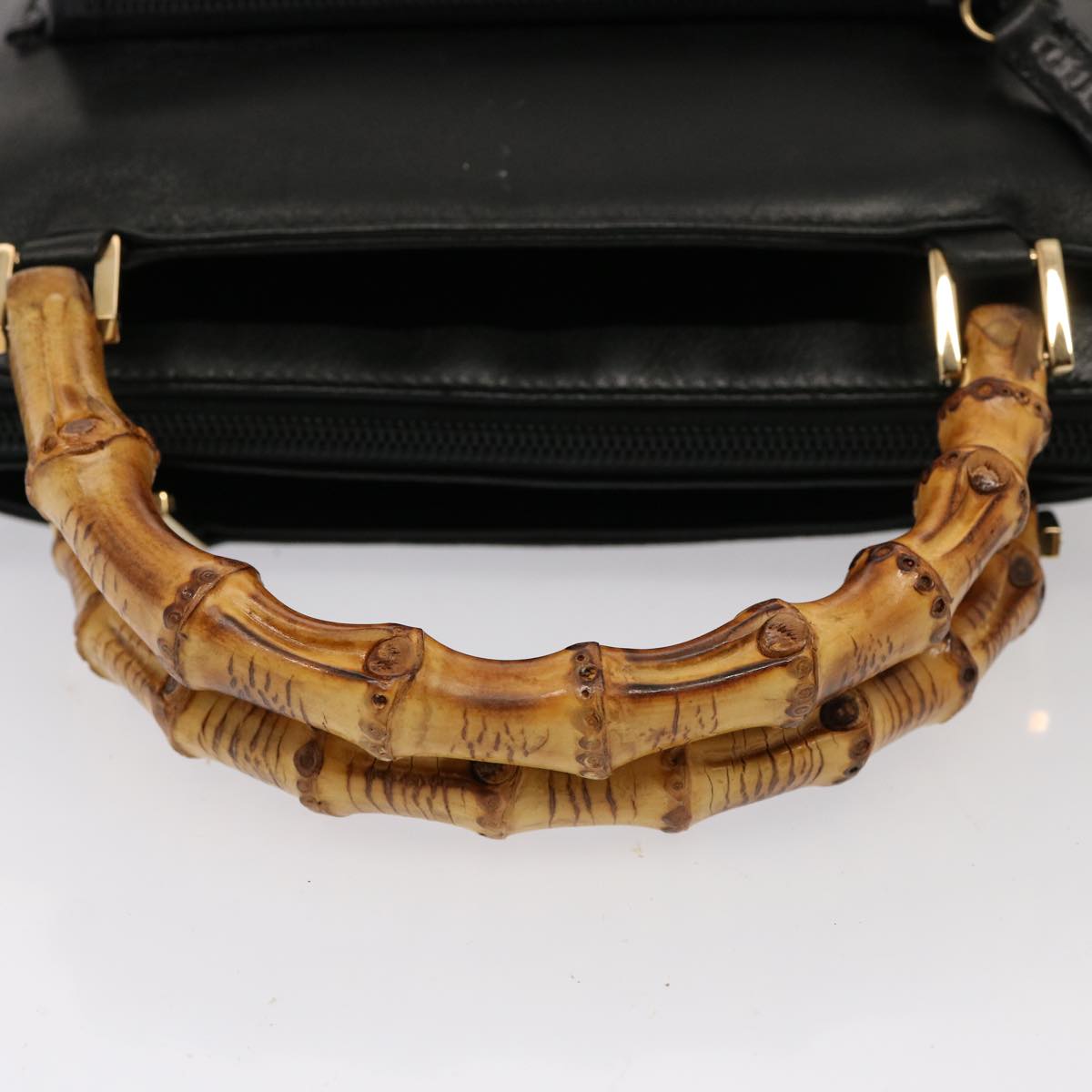 GUCCI Bamboo Hand Bag Leather 2way Black 76118