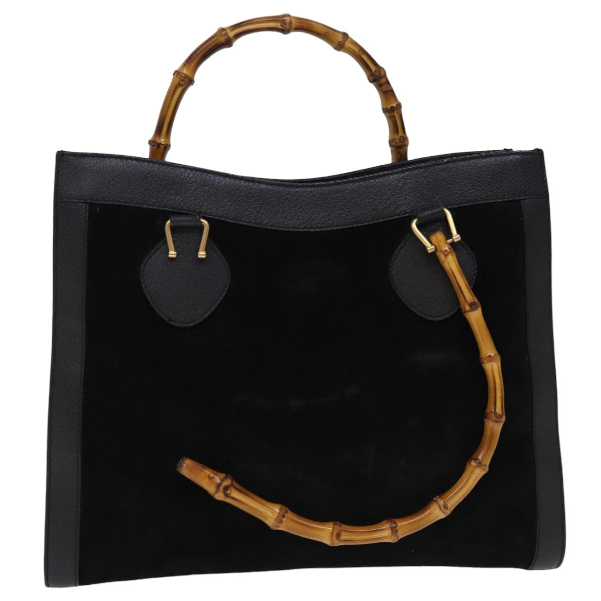 GUCCI Bamboo Hand Bag Suede Leather Black 002 1186 0260 76161