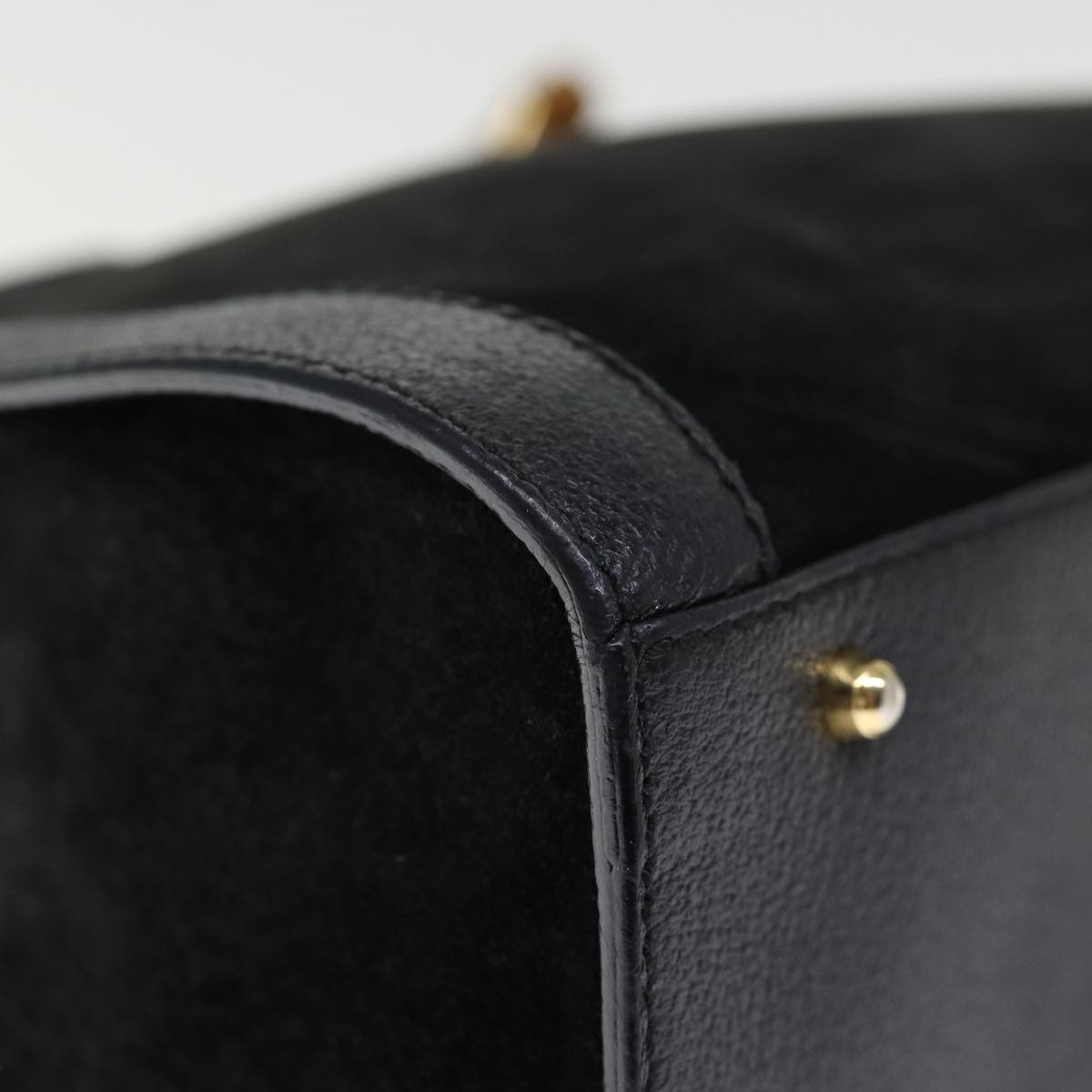 GUCCI Bamboo Hand Bag Suede Leather Black 002 1186 0260 76161