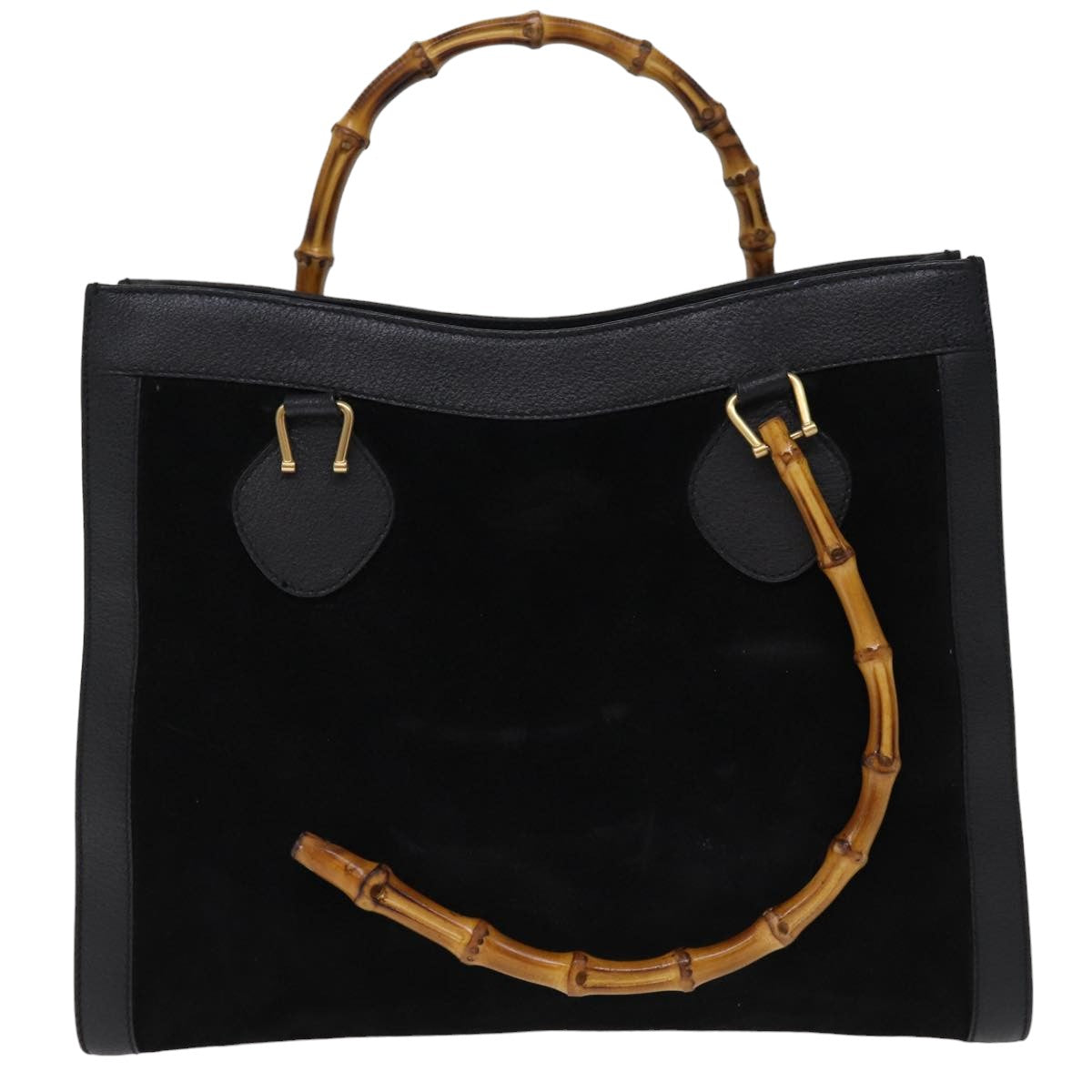 GUCCI Bamboo Hand Bag Suede Leather Black 002 1186 0260 76161