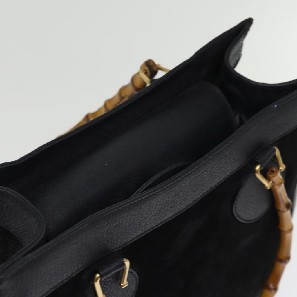 GUCCI Bamboo Hand Bag Suede Leather Black 002 1186 0260 76161