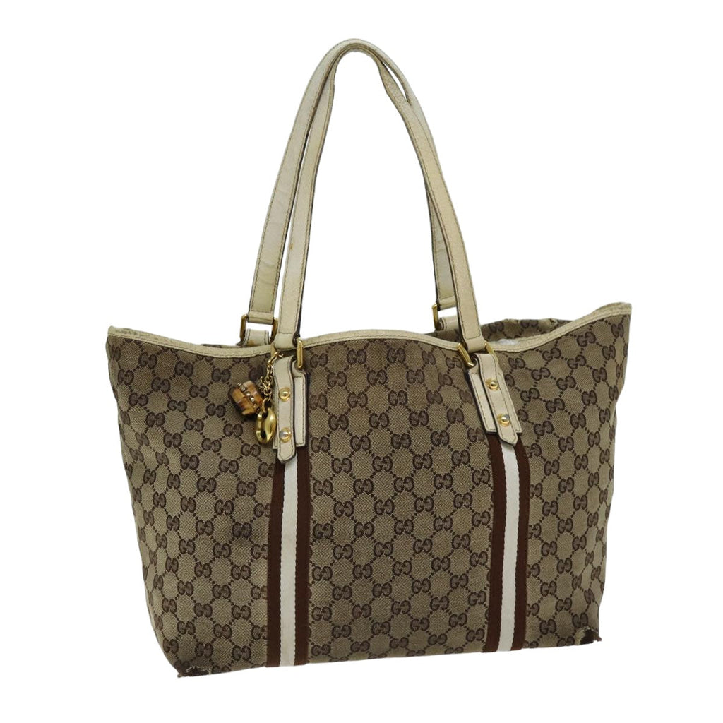 GUCCI GG Canvas Sherry Line Tote Bag Beige Brown 139260 76163