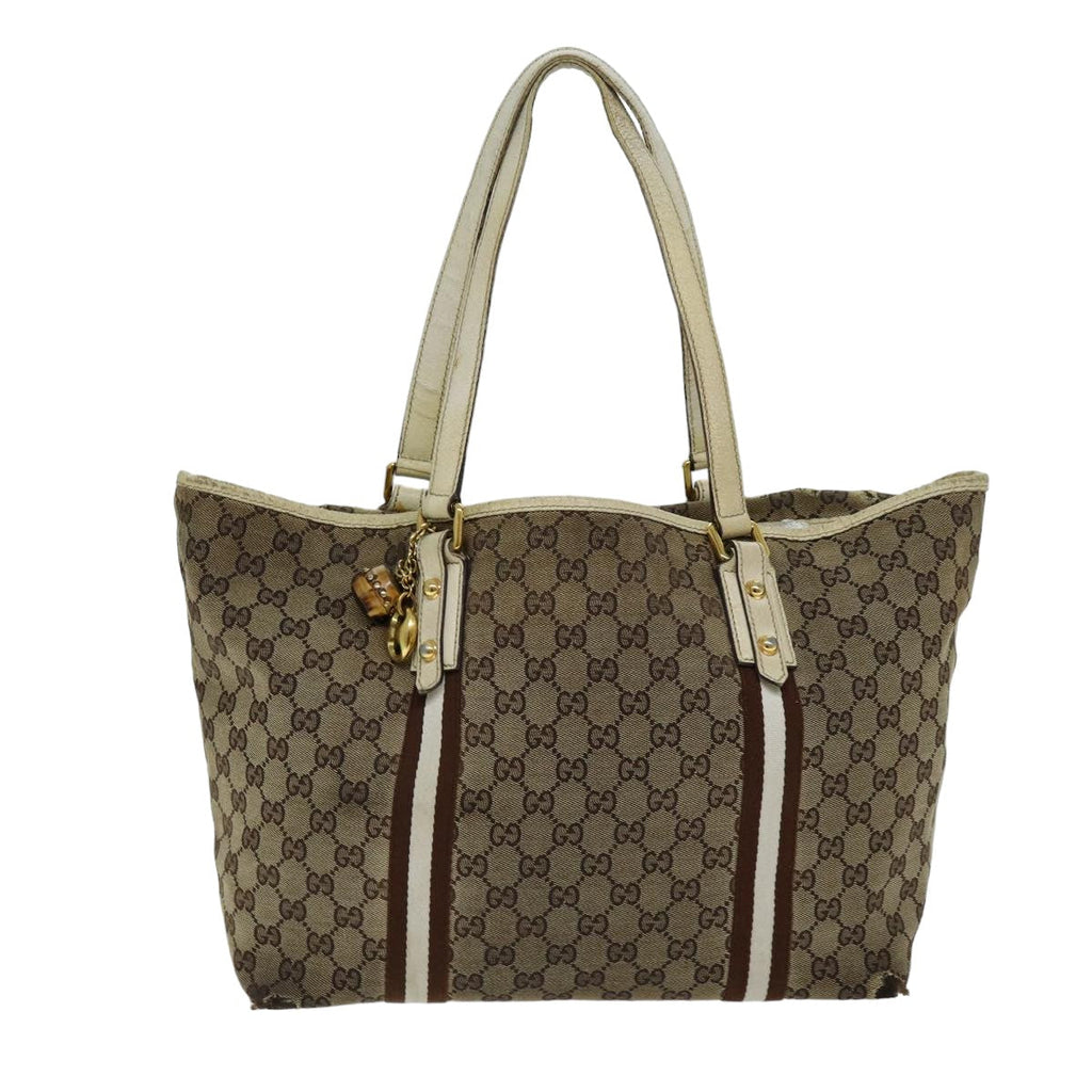 GUCCI GG Canvas Sherry Line Tote Bag Beige Brown 139260 76163