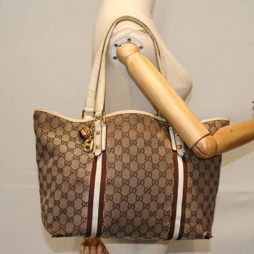 GUCCI GG Canvas Sherry Line Tote Bag Beige Brown 139260 76163