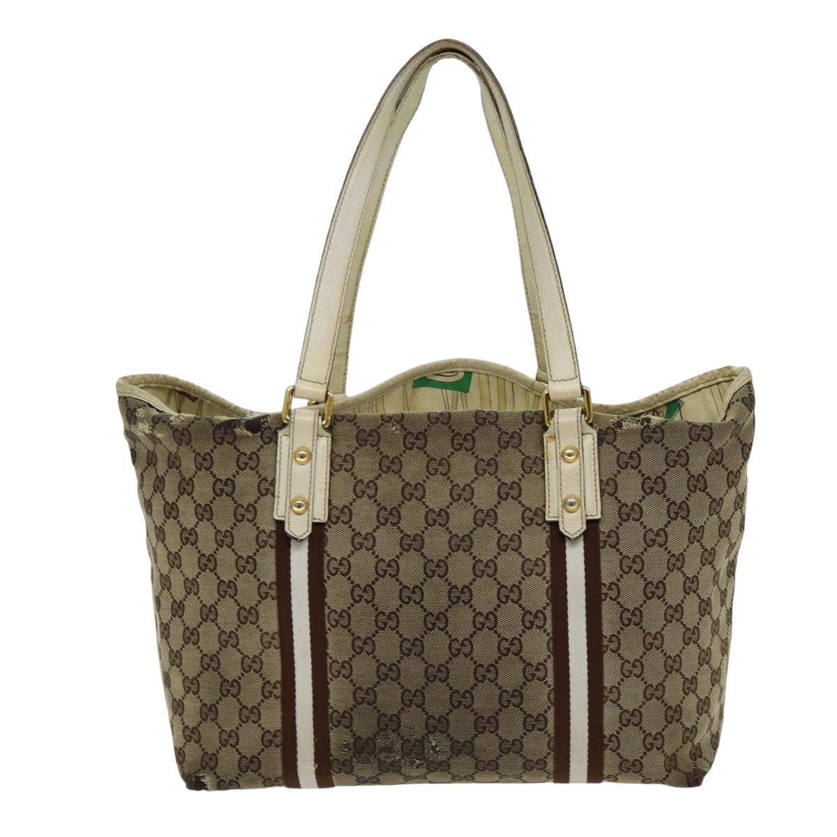 GUCCI GG Canvas Sherry Line Tote Bag Beige Brown 139260 76163