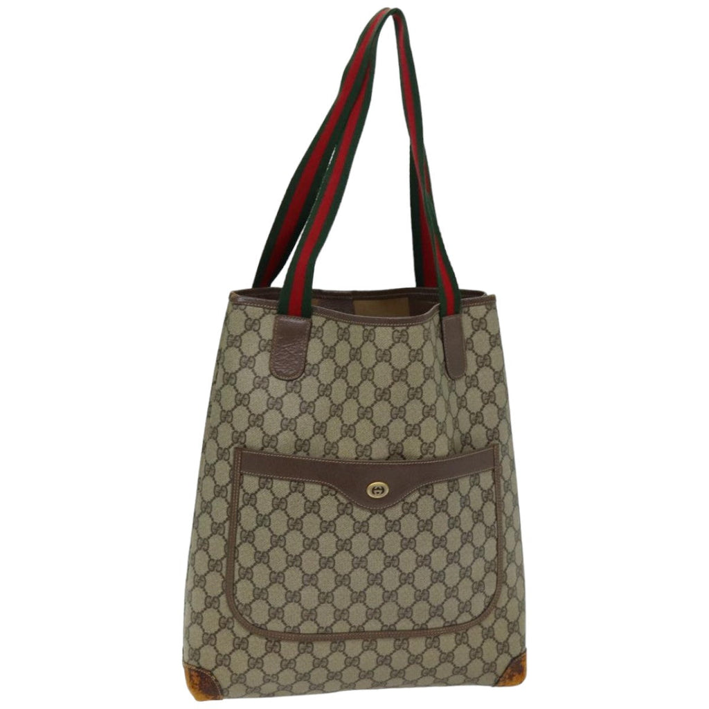 GUCCI GG Supreme Web Sherry Line Tote Bag PVC Beige Red 002 58 6487 76166