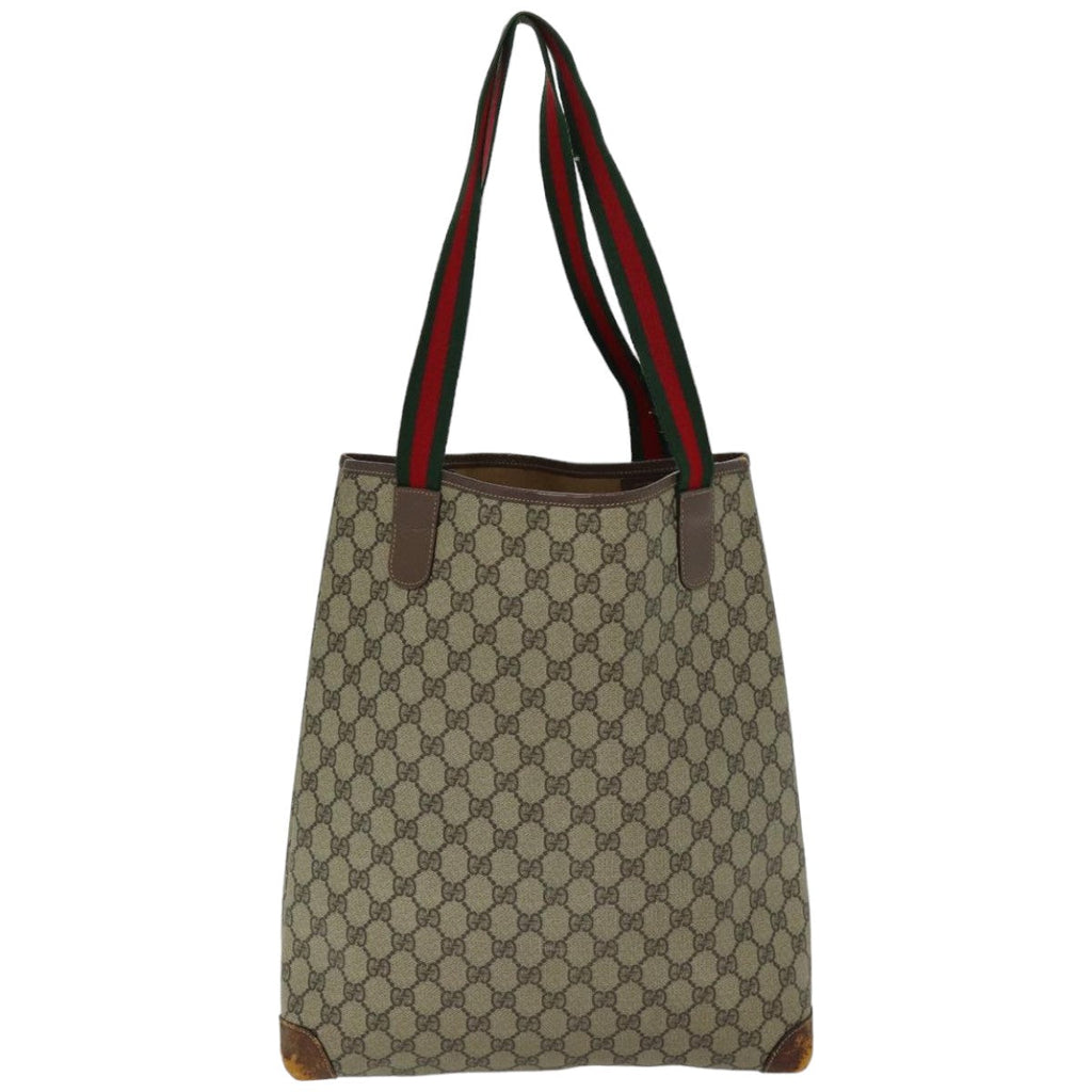 GUCCI GG Supreme Web Sherry Line Tote Bag PVC Beige Red 002 58 6487 76166