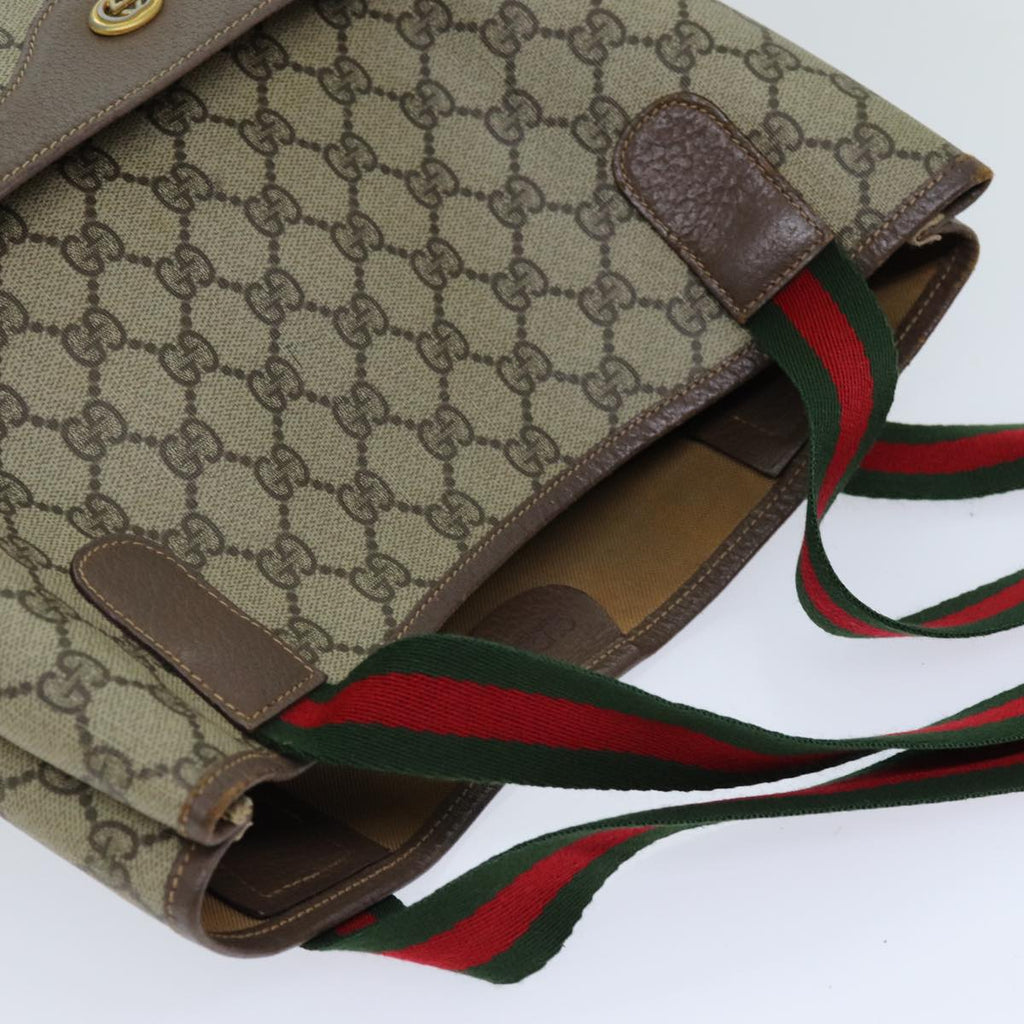 GUCCI GG Supreme Web Sherry Line Tote Bag PVC Beige Red 002 58 6487 76166