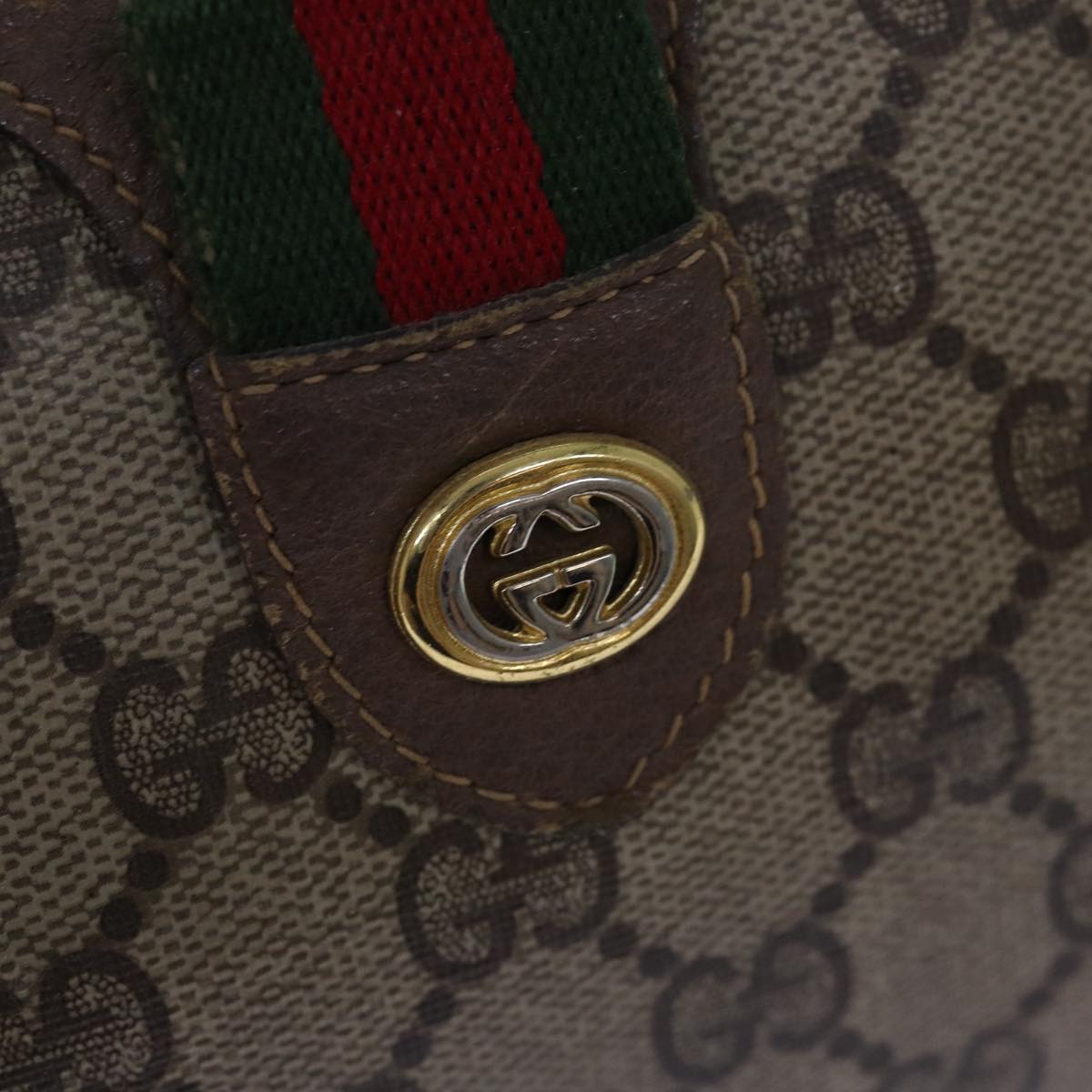 GUCCI GG Supreme Web Sherry Line Hand Bag PVC Beige Red 40 02 006 76193