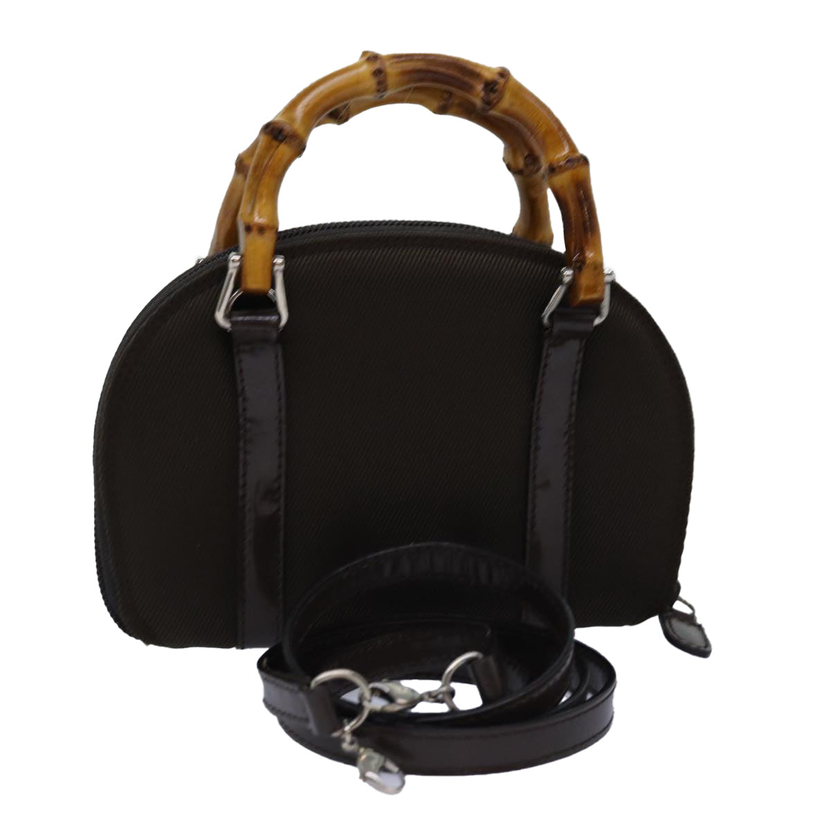 GUCCI Bamboo Hand Bag Canvas 2way Black 039 1705 0701 76385
