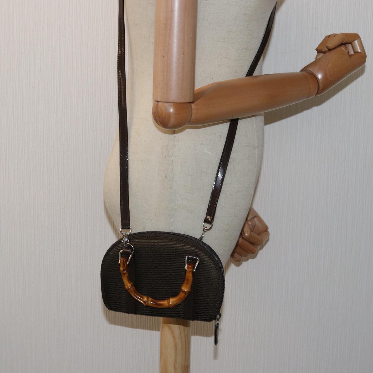 GUCCI Bamboo Hand Bag Canvas 2way Black 039 1705 0701 76385