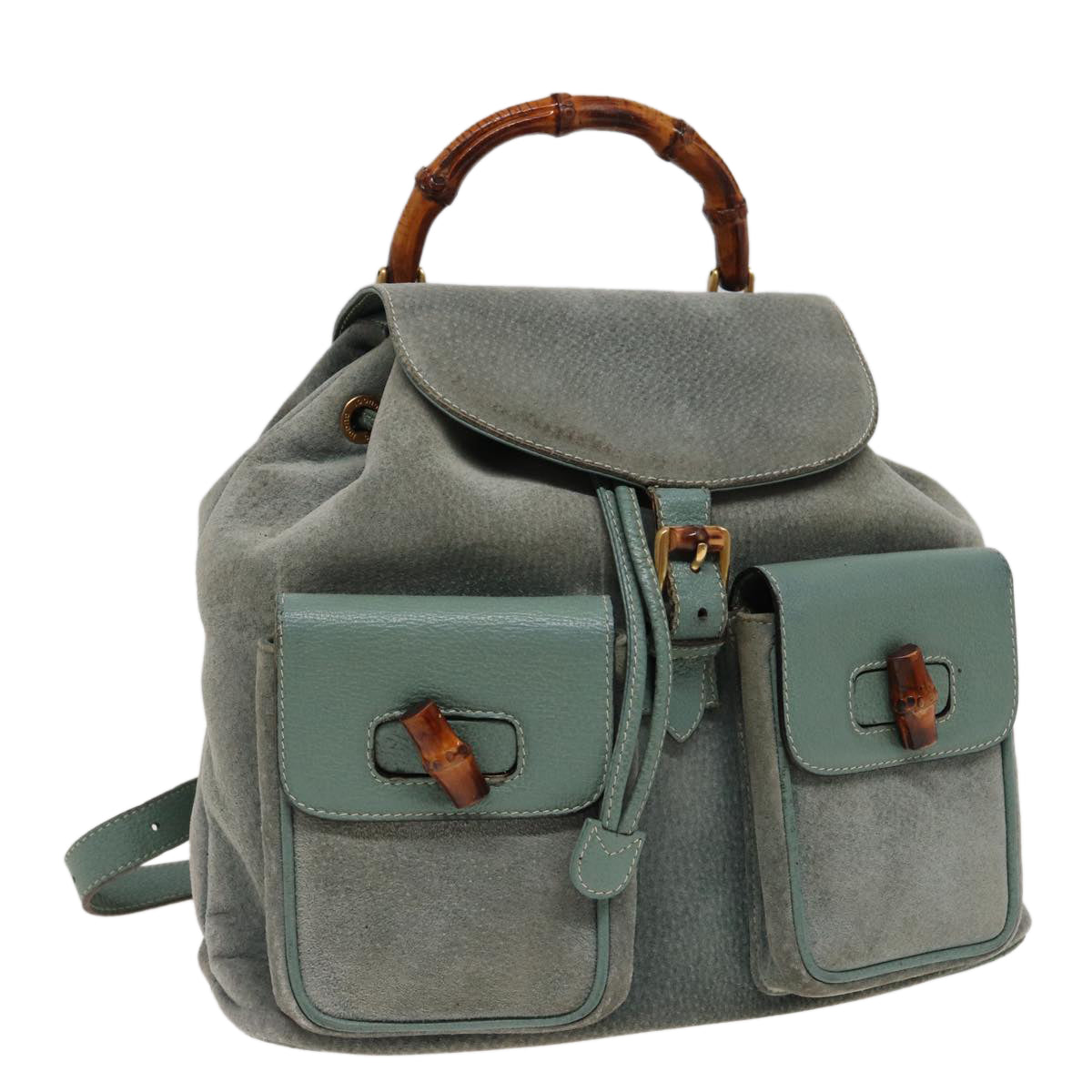GUCCI Bamboo Backpack Suede Blue 003 1998 0016 76388