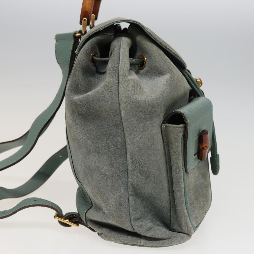 GUCCI Bamboo Backpack Suede Blue 003 1998 0016 76388