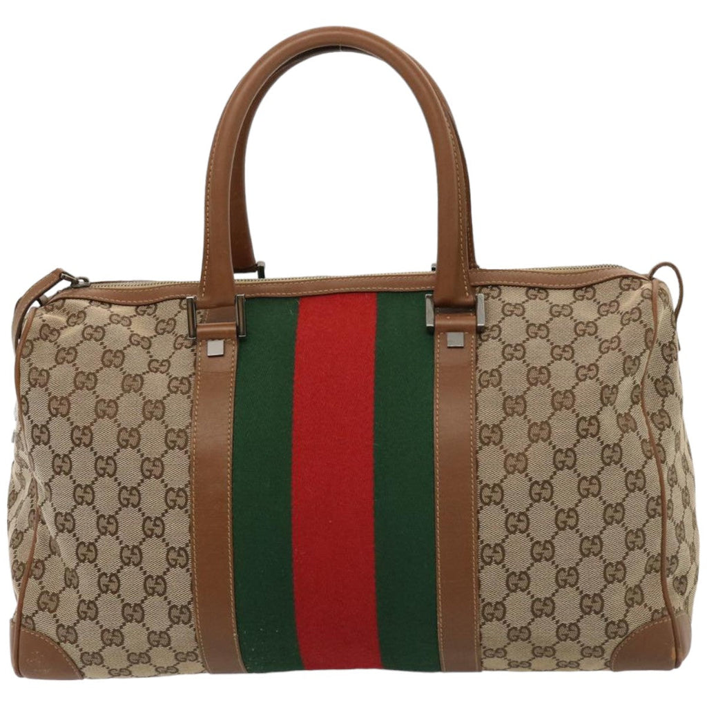GUCCI GG Canvas Web Sherry Line Boston Bag Beige Red 2122 000 5301 76390