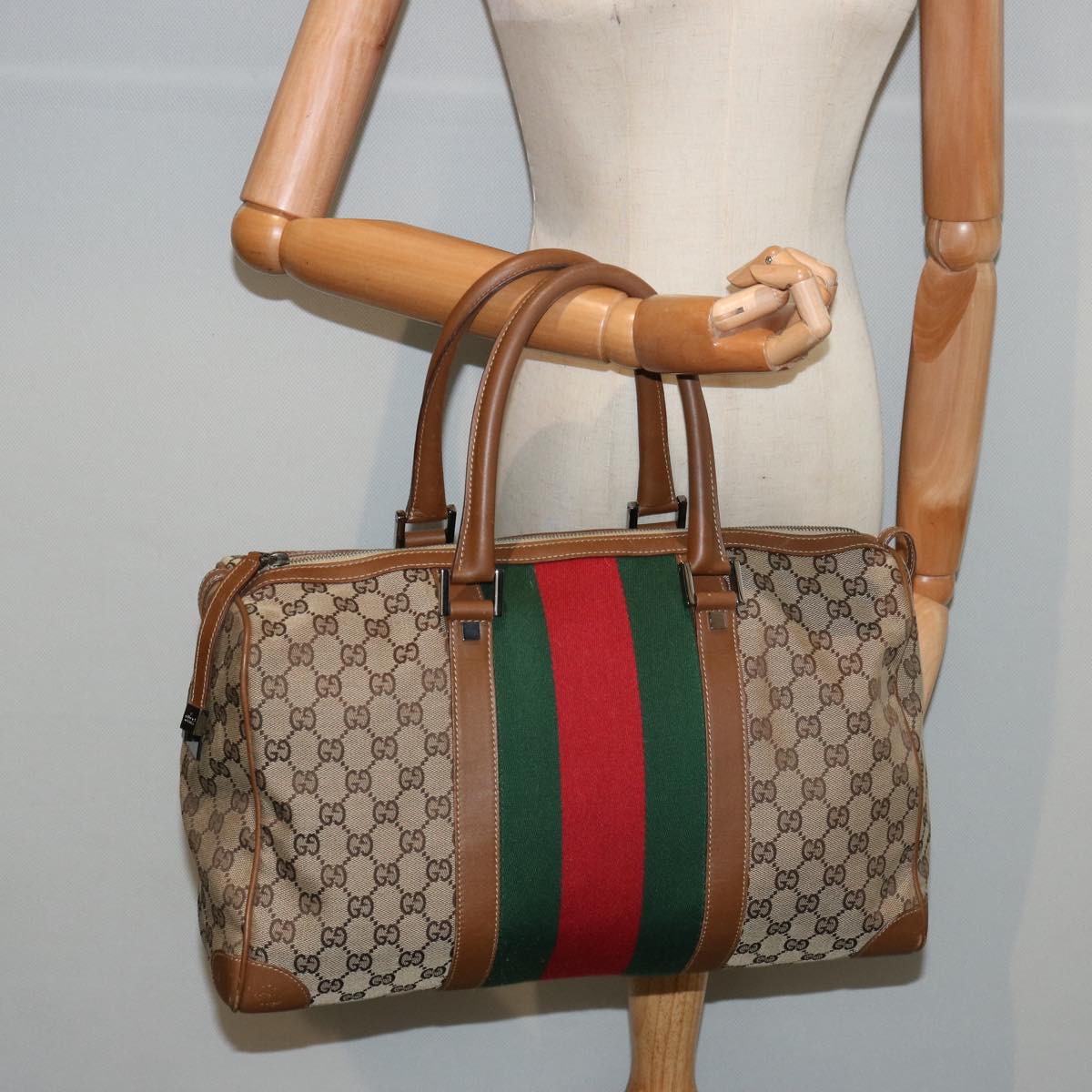 GUCCI GG Canvas Web Sherry Line Boston Bag Beige Red 2122 000 5301 76390