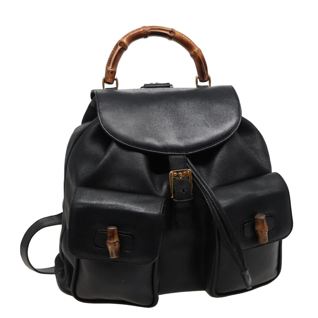 GUCCI Bamboo Backpack Leather Black 003 2058 0016 76392