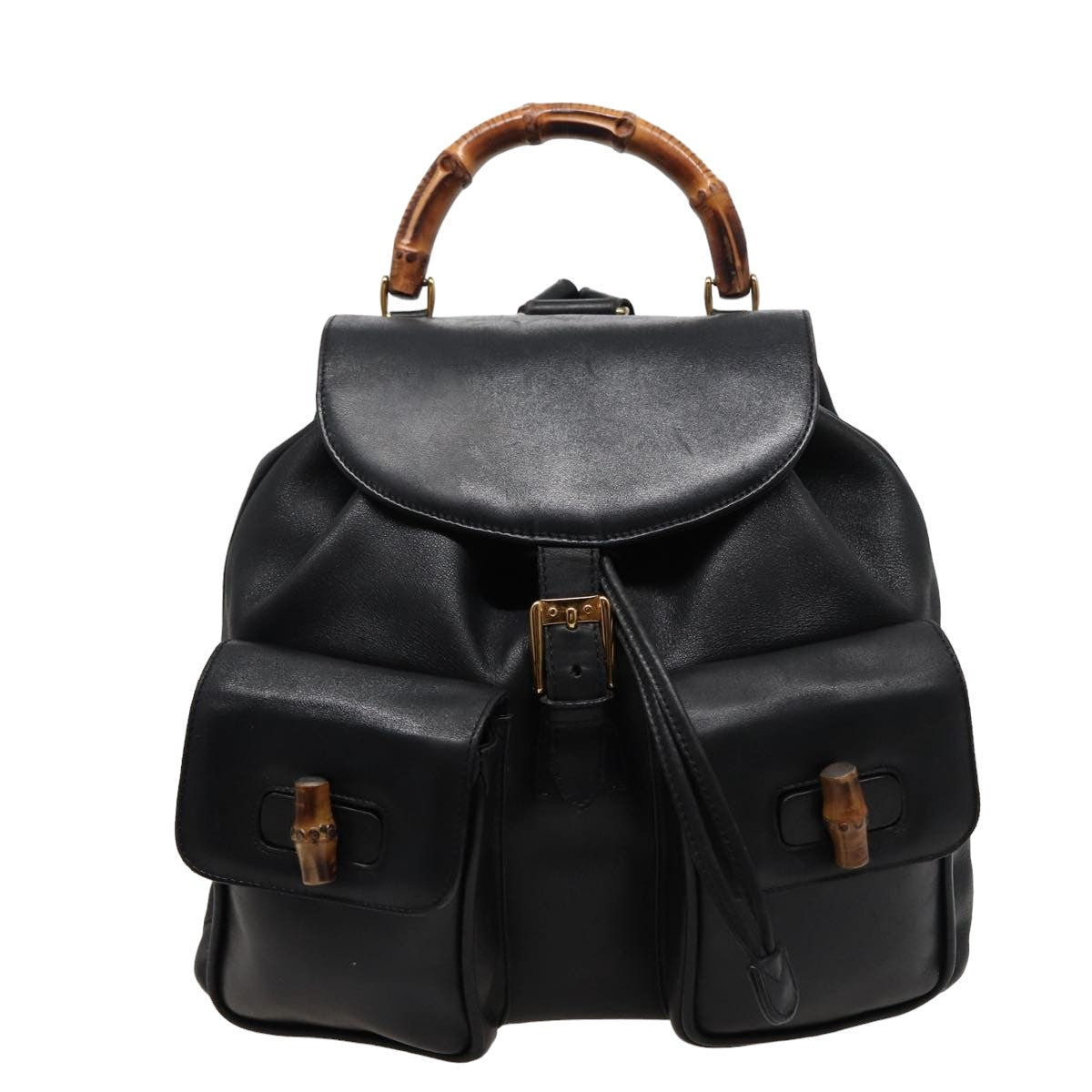 GUCCI Bamboo Backpack Leather Black 003 2058 0016 76392
