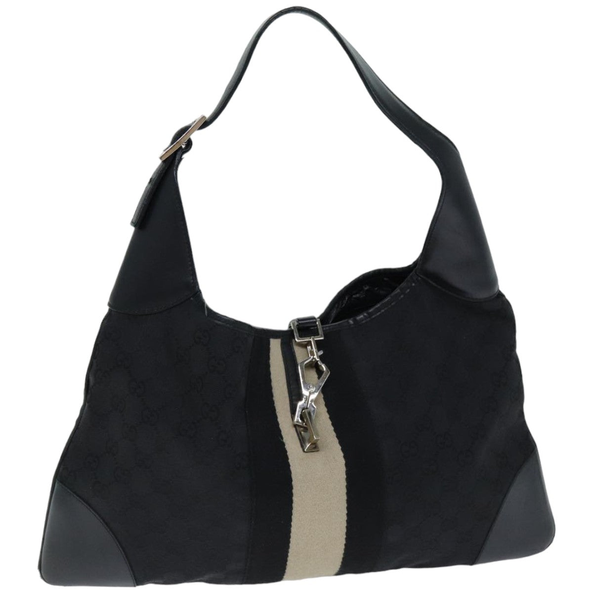 GUCCI GG Canvas Jackie Shoulder Bag Black White 001 4075 76393