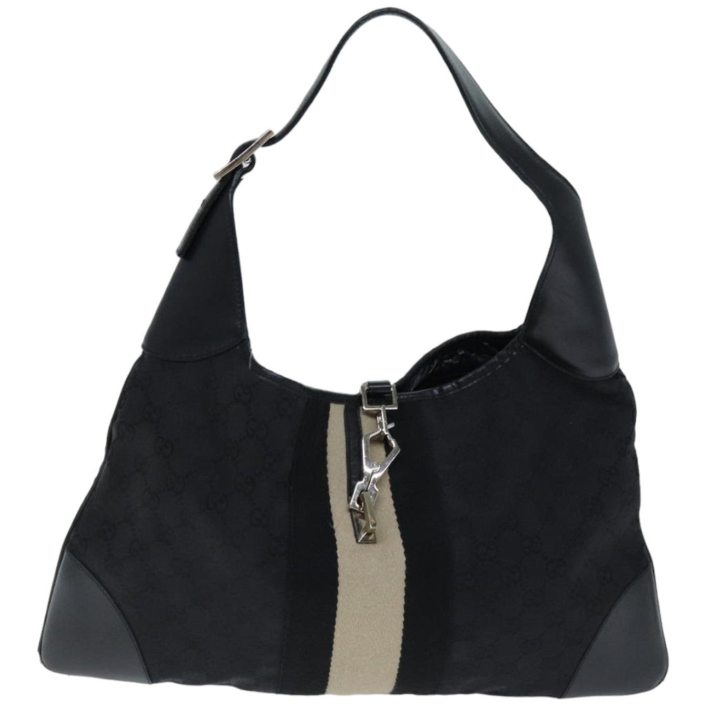 GUCCI GG Canvas Jackie Shoulder Bag Black White 001 4075 76393