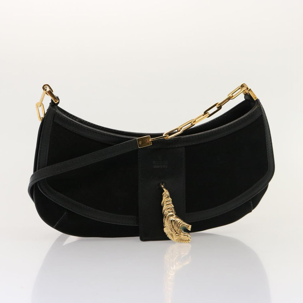 GUCCI Shoulder Bag Suede Black 001 4115 76397