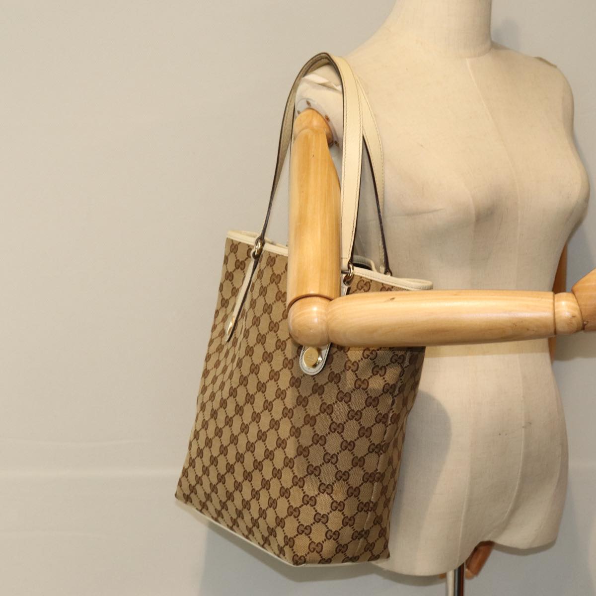 GUCCI GG Canvas Tote Bag Beige 153009 76417