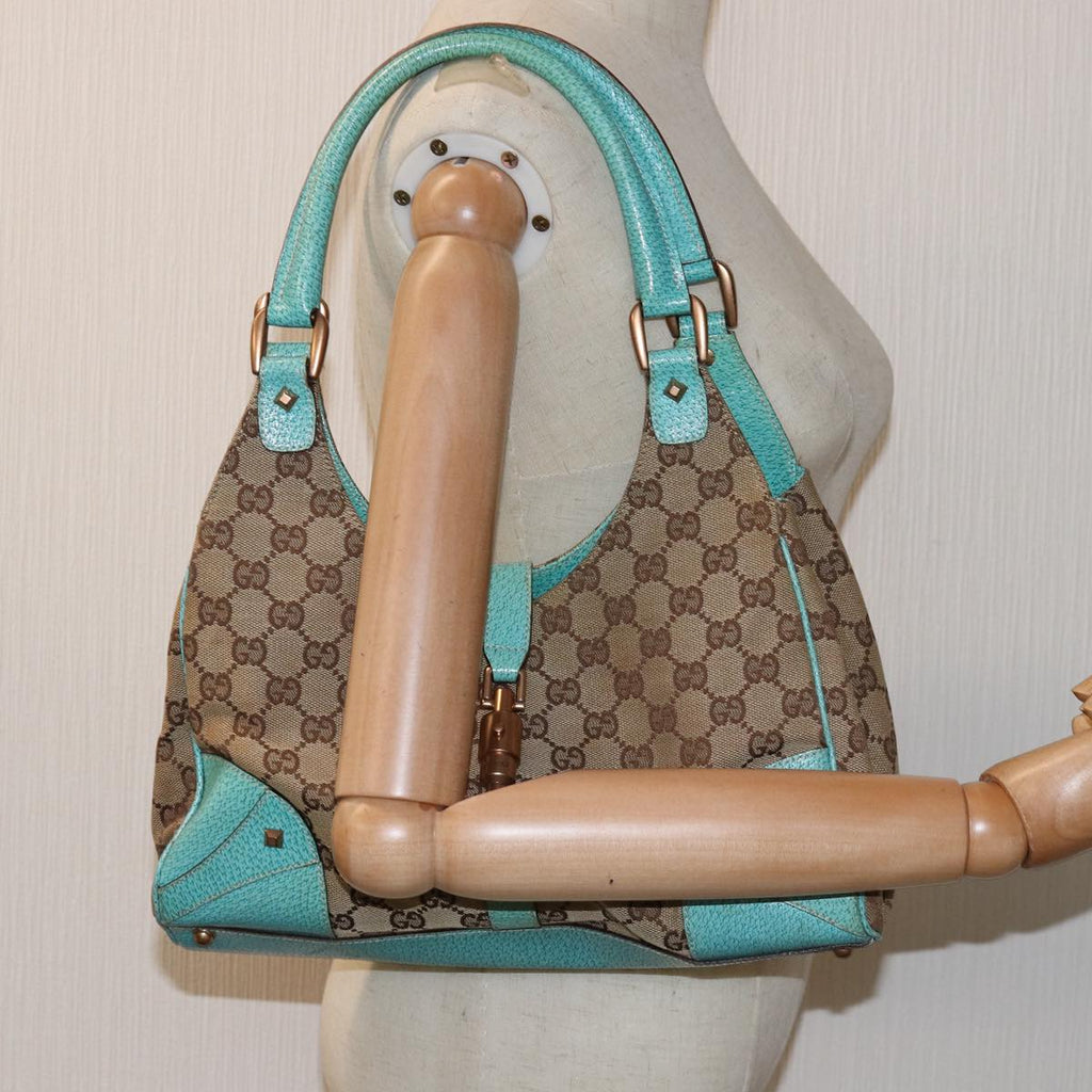 GUCCI GG Canvas New Jackie Shoulder Bag Turquoise Blue 124407 76451