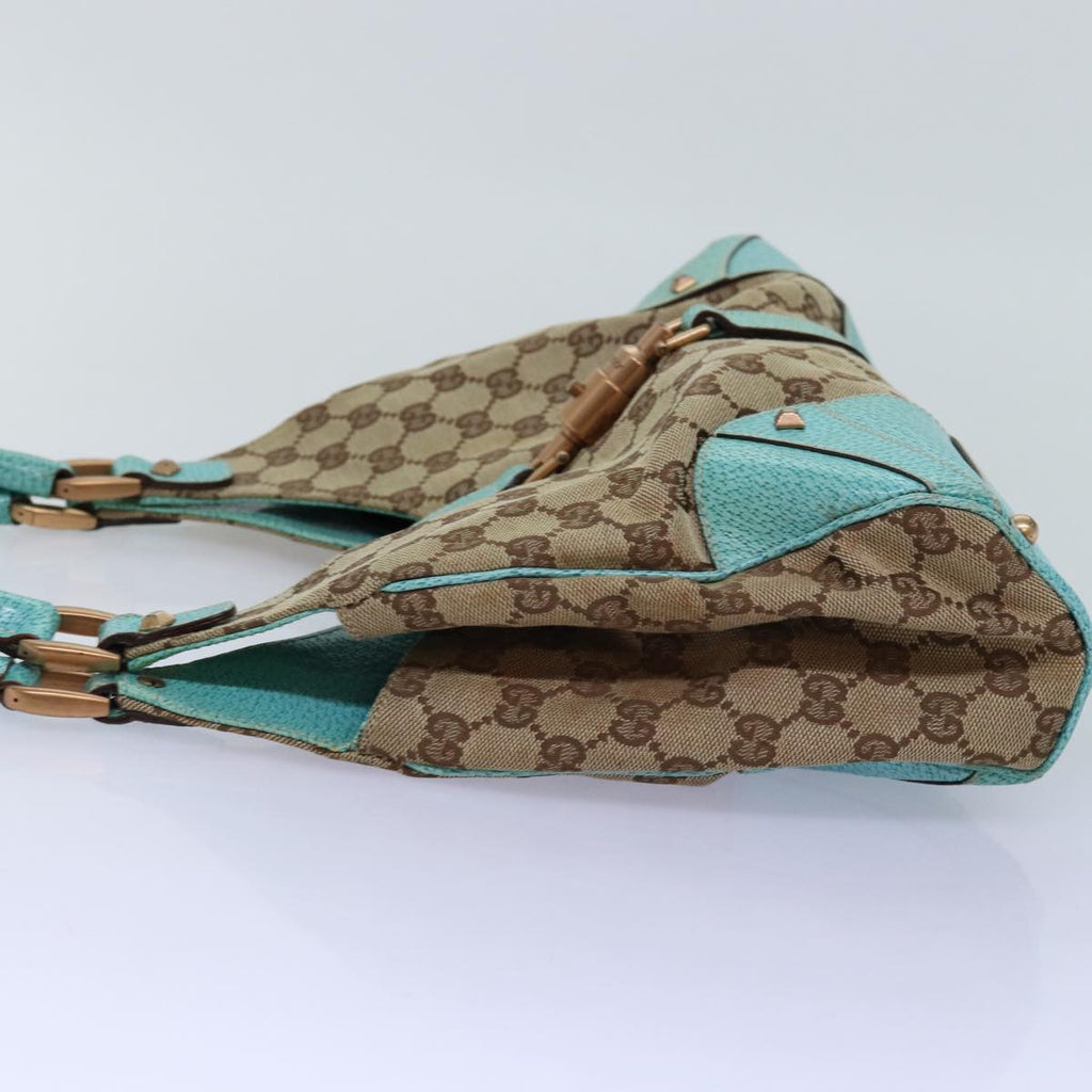 GUCCI GG Canvas New Jackie Shoulder Bag Turquoise Blue 124407 76451