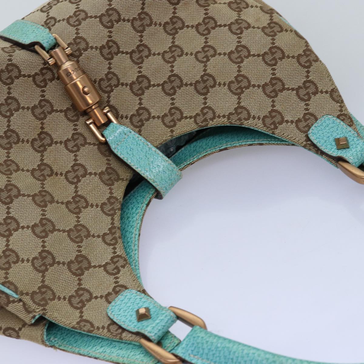 GUCCI GG Canvas New Jackie Shoulder Bag Turquoise Blue 124407 76451