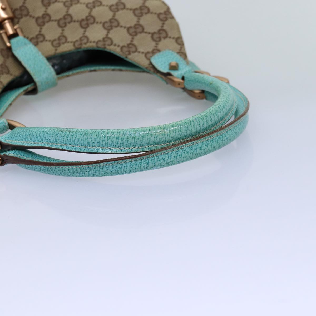 GUCCI GG Canvas New Jackie Shoulder Bag Turquoise Blue 124407 76451