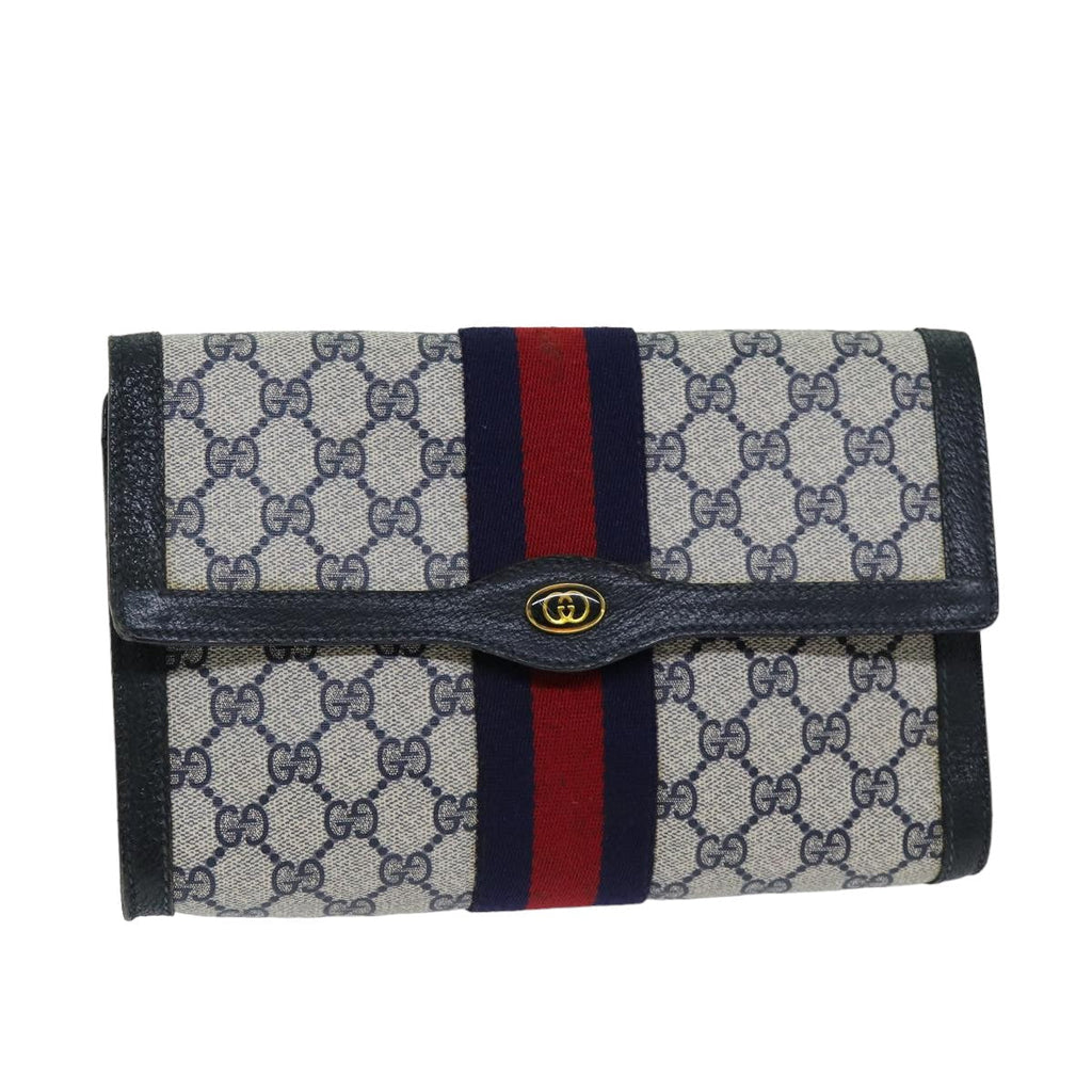 GUCCI GG Supreme Sherry Line Clutch Bag PVC Navy Red 84 01 006 76465