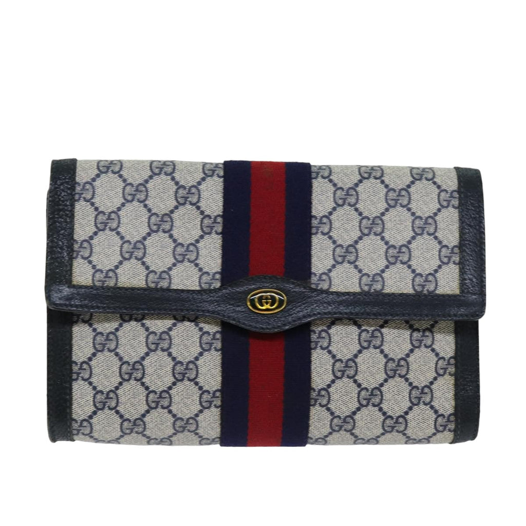 GUCCI GG Supreme Sherry Line Clutch Bag PVC Navy Red 84 01 006 76465