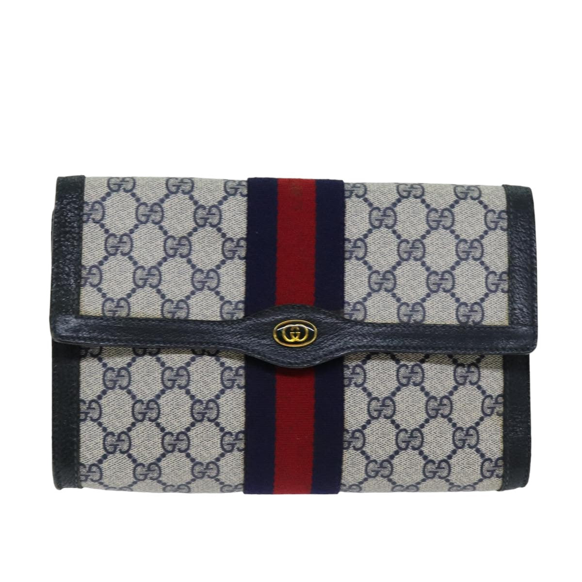 GUCCI GG Supreme Sherry Line Clutch Bag PVC Navy Red 84 01 006 76465