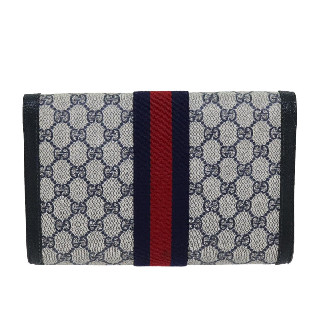 GUCCI GG Supreme Sherry Line Clutch Bag PVC Navy Red 84 01 006 76465