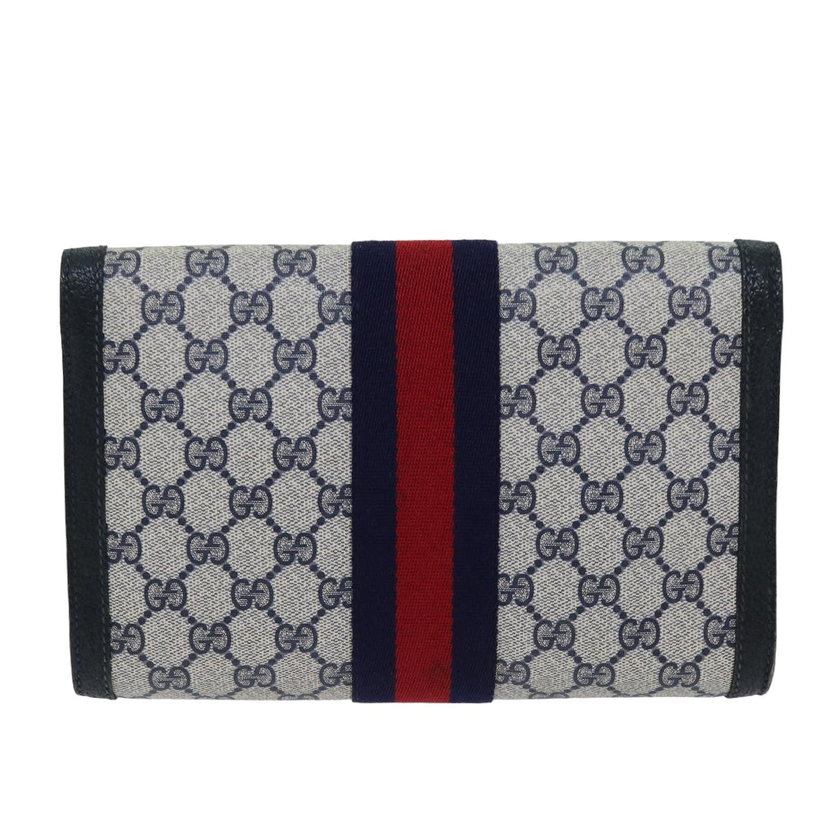 GUCCI GG Supreme Sherry Line Clutch Bag PVC Navy Red 84 01 006 76465