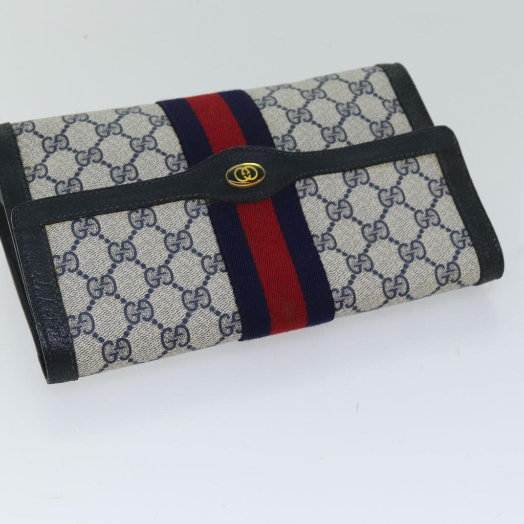 GUCCI GG Supreme Sherry Line Clutch Bag PVC Navy Red 84 01 006 76465
