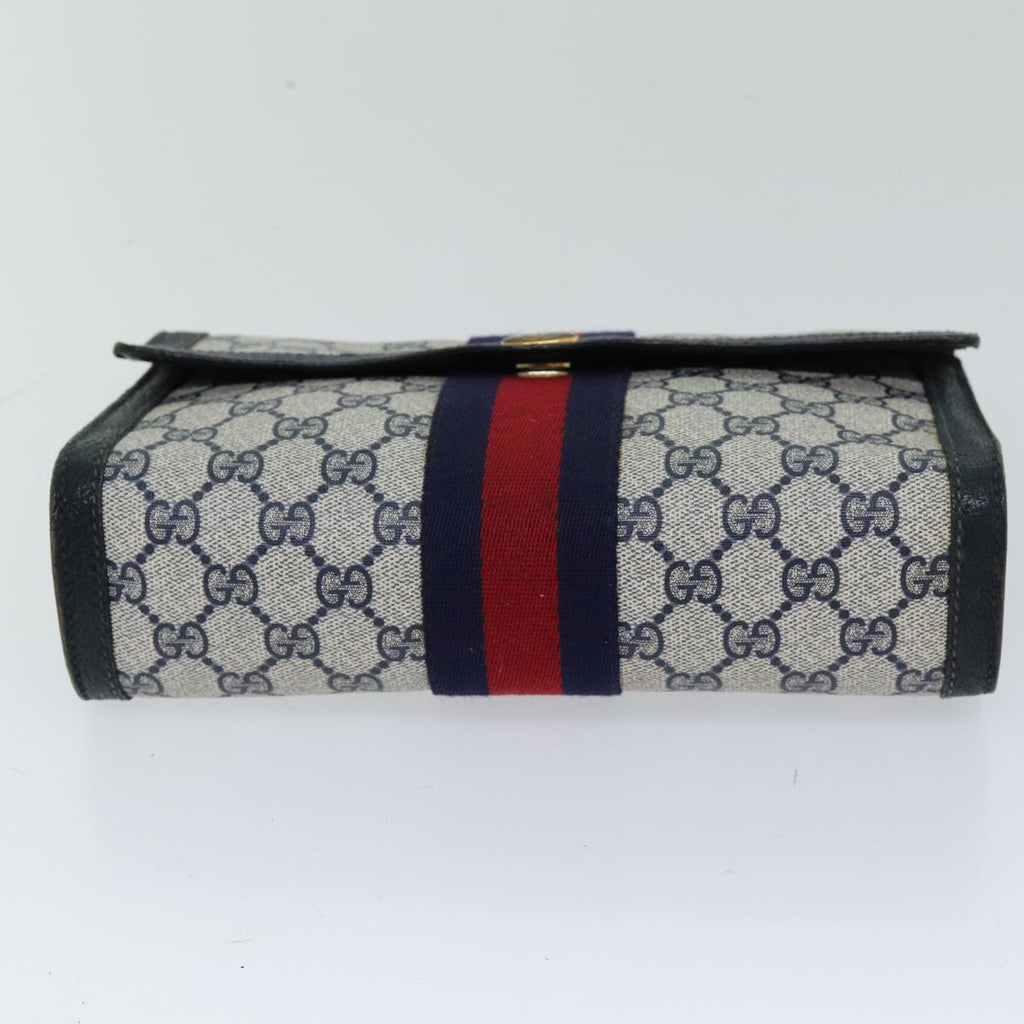 GUCCI GG Supreme Sherry Line Clutch Bag PVC Navy Red 84 01 006 76465