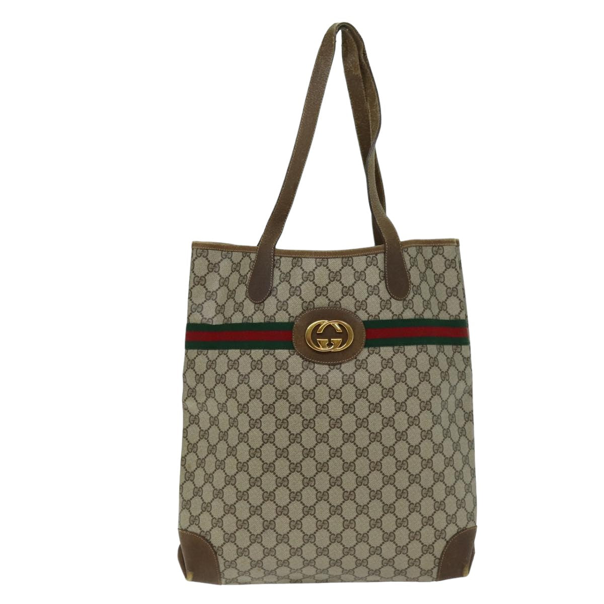 GUCCI GG Supreme Web Sherry Line Tote Bag PCV Beige Red 002 904 0131 76489