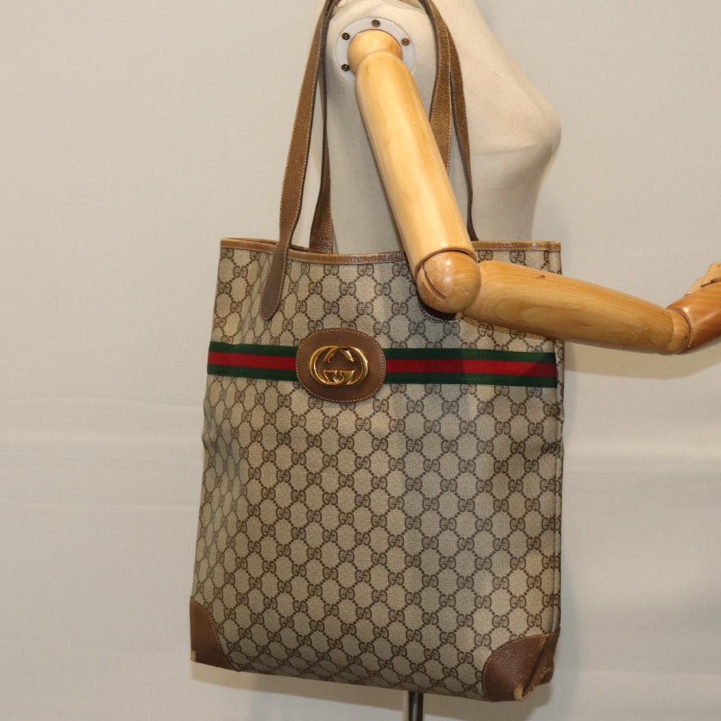 GUCCI GG Supreme Web Sherry Line Tote Bag PCV Beige Red 002 904 0131 76489
