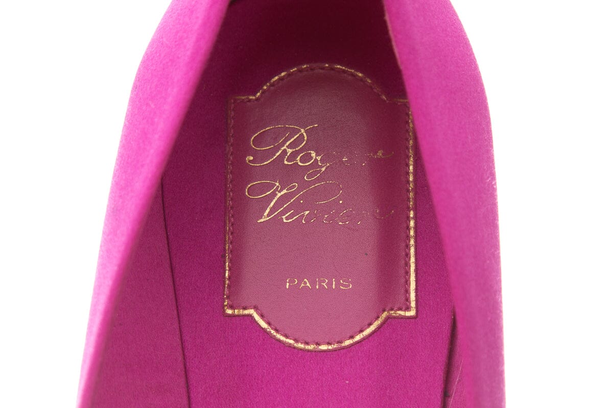 Roger Vivier Fuchsia Satin & Crystal Flats SZ 39