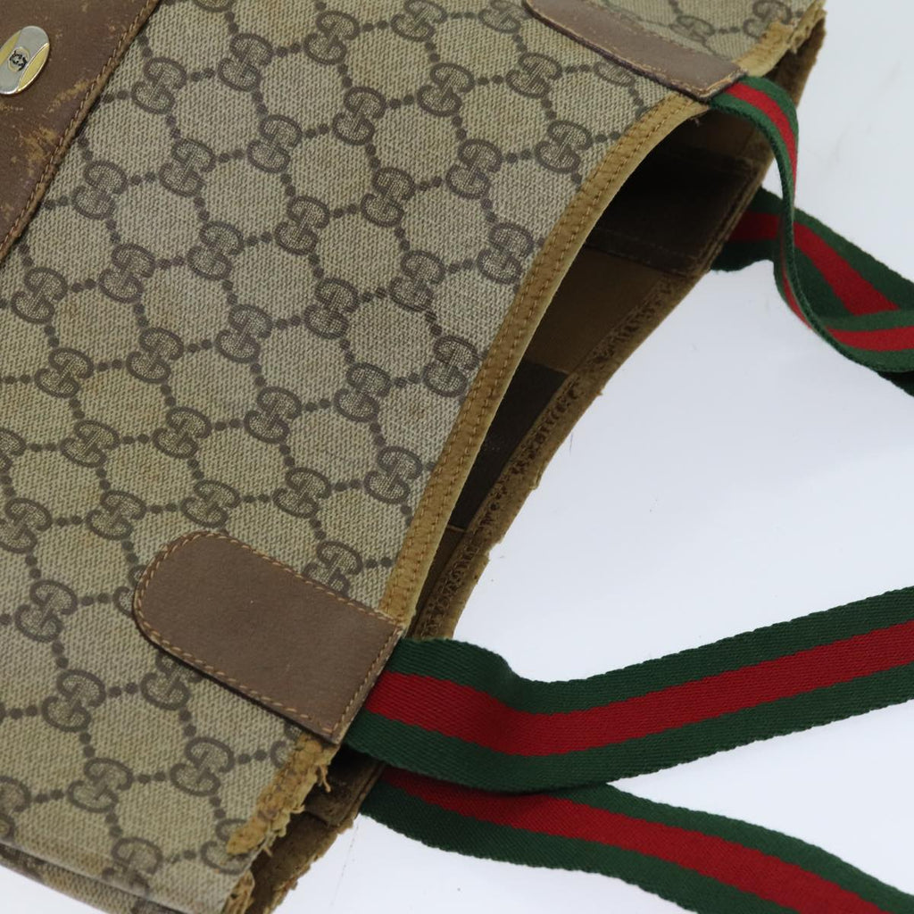 GUCCI GG Supreme Web Sherry Line Tote Bag PCVLeather Beige 39 02 003 76578